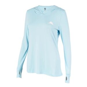 Pelagic Aquatek Hooded Fishing Shirt Women Medium Light Blue